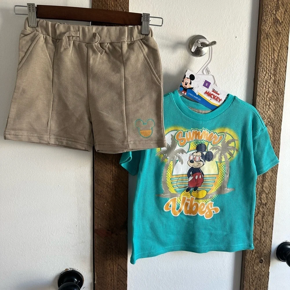 New Disney Mickey Mouse Summer Outfit Shorts & Mickey Mouse Graphic Top Boys